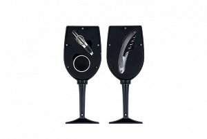 9630 GIPFEL Набор винных аксессуаров из 3 предметов в кейсе в форме бокала. Материал: пластик, нерж сталь. Цвет: черный.