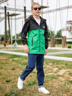 Ветровка-спорт на флисе для мальчика черный-зеленый
