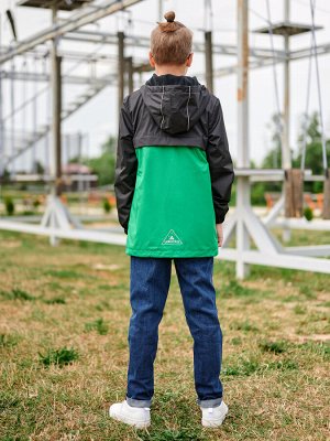 Ветровка-спорт на флисе для мальчика черный-зеленый