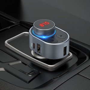 Автомобильное зарядное устройство HOCO E72 Alegria, USB+USB Type-C PD 30W + FM-трансмиттер, черный, Bluetooth, RGB подсветка