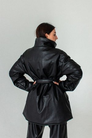 Куртка зимняя женская из экокожи, черная