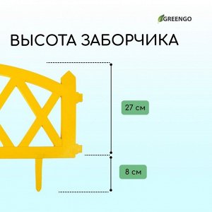 Ограждение декоративное, 35 * 232 см, 4 секции, пластик, жёлтое, MODERN, Greengo