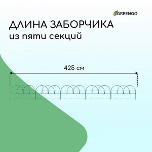 Ограждение декоративное, 50 ? 425 см, 5 секций, металл, зелёное, «Парашют»