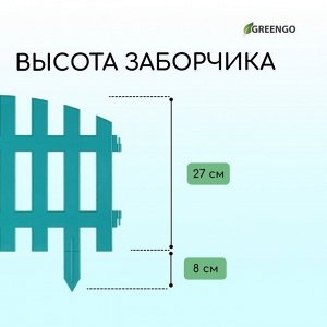 Ограждение декоративное, 35 * 210 см, 5 секций, пластик, бирюзовое, RENESSANS, Greengo