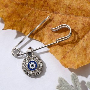Булавка-оберег "Медальон" глаз, 3см, цвет бело-синий в серебре   6961453