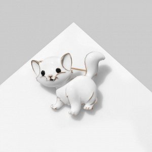 Брошь «Котёночек», цвет белый в золоте