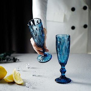 Набор бокалов стеклянных для шампанского Magistro «Круиз», 160 мл, 7x20 см, 2 шт, цвет синий
