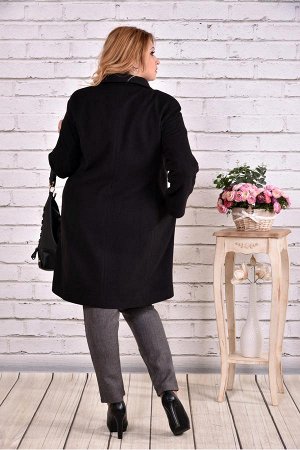 Демисезонное черное пальто строгого стиля | t0614-3