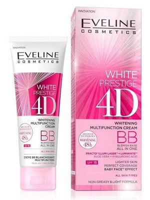 EVELINE WHITE PRESTIGE 4D Многофункциональный BB-крем выравнивающий тон SPF15 д/всех типов кожи 50мл НОВИНКА 2023!