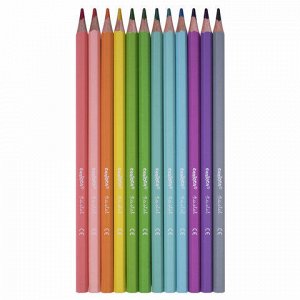 Карандаши цветные пастельные CARIOCA "Pastel", 12 цветов, ПВХ-чехол, шестигранные, грифель 3,3 мм, натуральное дерево, 43034
