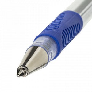 Ручка шариковая с грипом BEIFA (Бэйфа), СИНЯЯ, корпус прозрачный, узел 0,7 мм, линия письма 0,5 мм