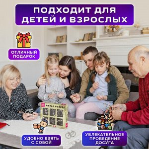 Головоломки металлические ЗОЛОТАЯ СКАЗКА (уровень сложности "НОВИЧОК"), набор 6 штук, 662087