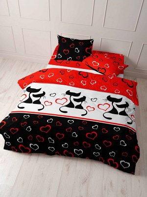 "Мастерская снов" Комплект постельного белья с влюбленными кошками, бязь, 100% хлопок, размер дуэт/семейный