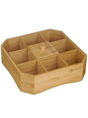 Органайзер для пакетиков чай/кофе бамбук 30*30*10см №15 с крышкой, 8