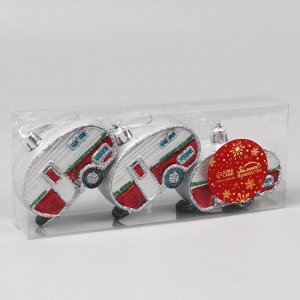 Ёлочные игрушки 3 шт., «Зимнее волшебство, Фургончики» пластик, 4x7 см, красный