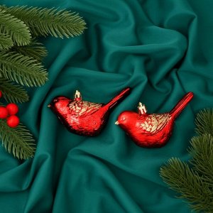 Ёлочные игрушки 2 шт. «Зимнее волшебство. Пташка» пластик, 7x10 см, красный