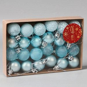 Набор шаров пластик d-3 см, 24 шт "Традиция" треск, голубой