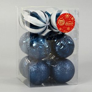Ёлочные игрушки «Мелодия», d=6 см, набор 12 шт., полосы, бело-синий