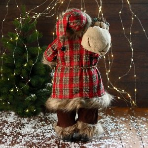 Дед Мороз "В красной клетчатой шубке, с фонариком/ c  веточками" 35х60 см