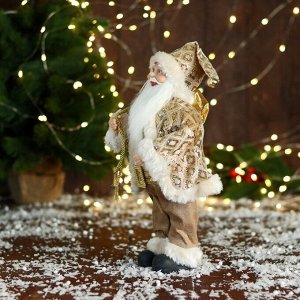 Дед Мороз "В золотой шубе, с ремешком, и подарками" 16х30 см