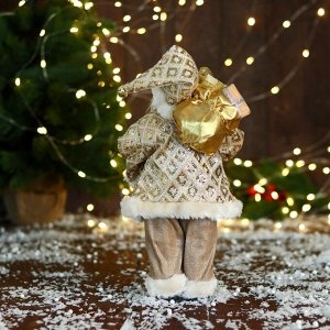 Дед Мороз "В золотой шубе, с ремешком, и подарками" 16х30 см