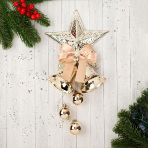 Украшение новогоднее "Уютная сказка" колокольчики звезда бант, 14х39 см, золото