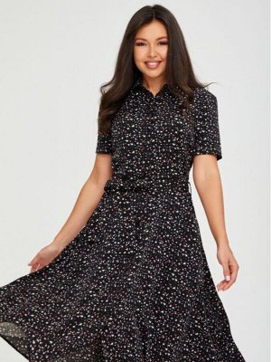 Платье-рубашка женское летнее длина макси короткий рукав цвет Черный, розовый LONG