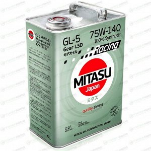 Масло трансмиссионное Mitasu Gear LSD Racing 75w140, синтетическое, API GL-5/MT-1, для дифференциалов, 4л, арт. MJ-414/4