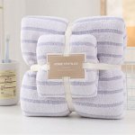 Полотенце из кораллового флиса, в полоску, набор из 2 штук: 35*75/70*140 см