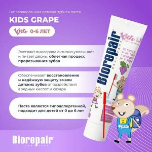 Детская зубная паста Biorepair Kids 0-6 лет, без фтора (0-6 лет), 50 мл ВИНОГРАД