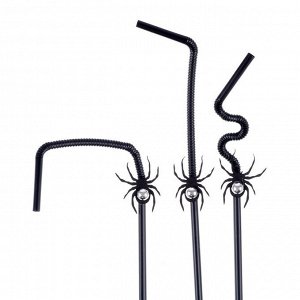 Трубочки «Чёрные пауки», в наборе 6 шт., с серебром