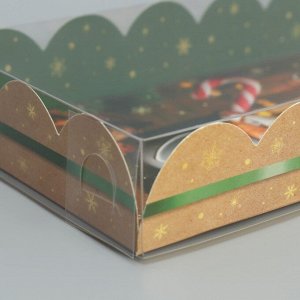 Коробка для кондитерских изделий с PVC крышкой «С Новым годом», кофе, 10.5 ? 21 ? 3 см