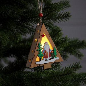 Ёлочная игрушка «Ёлочка с Дедом Морозом», 12х10х3 см, 1 LED, от батареек, свечение тёплое белое