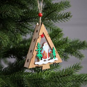 Ёлочная игрушка «Ёлочка с Дедом Морозом», 12х10х3 см, 1 LED, от батареек, свечение тёплое белое