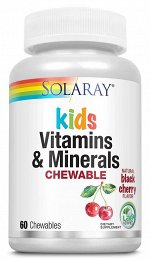 Solaray, Витамины и минералы для детей, в форме жевательных таблеток, с натуральным вкусом ягод черемухи, 60 жевательных таблеток
