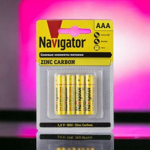 Батарейки мизинчиковые солевые NAVIGATOR 94 767 NBT-NS-R03-BP4 (48\960) (цена за 4 шт.)