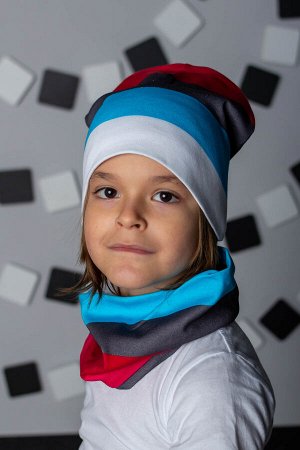 Комплект Варианты расцветки: бирюзовый
Ткань:  кулирка с лайкрой, Состав: 92% Хлопок/ 8% Лайкра
Комплект: шапка + шарф-снуд для мальчиков в насыщенной современной расцветке

Таблица размеров и веса
