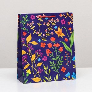 Пакет подарочный "Цветочный узор на фиолетовом" 26*32*12см