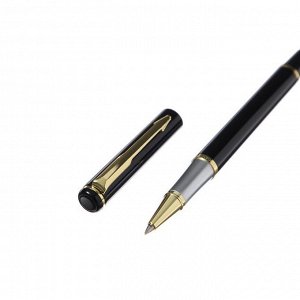 Ручка подарочная роллер в кожзам футляре ПБ IT, корпус черный/золото/серебро