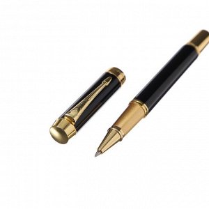 Ручка подарочная роллер, в кожзам футляре ПБ YS, корпус черный/золото