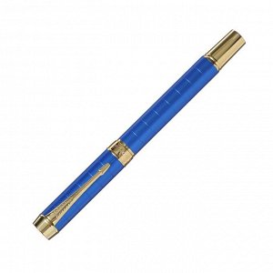 Ручка подарочная роллер, в кожзам футляре ПБ YS, корпус синий/золото