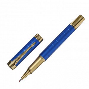 Ручка подарочная роллер, в кожзам футляре ПБ YS, корпус синий/золото