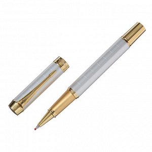 Ручка подарочная роллер, в кожзам футляре ПБ YS, корпус серый/золото
