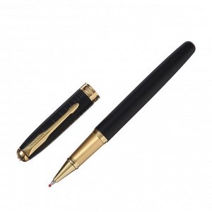 Ручка подарочная роллер, в кожзам футляре ПБ UT, корпус матовый черный/золото