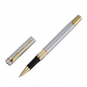 Ручка подарочная роллер, в кожзам футляре ПБ UH, корпус серебро/золото/черный