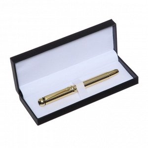 Ручка подарочная перьевая в кожзам футляре, корпус золото/серебро