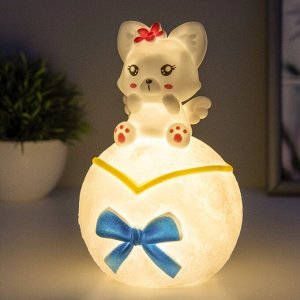 Фигурка светящаяся RISALUX «Лисичка на луне», LED-ночник, 1 Вт, 3xLR44, белый, 10x10x16 см