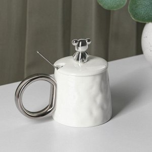 Кружка керамическая с ложкой «Стильный мишка», 320 мл, цвет белый