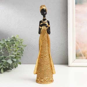 Сувенир полистоун "Африканка в плетёном платье" золото 27х8х6 см