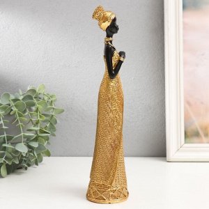 Сувенир полистоун "Африканка в плетёном платье" золото 27х8х6 см